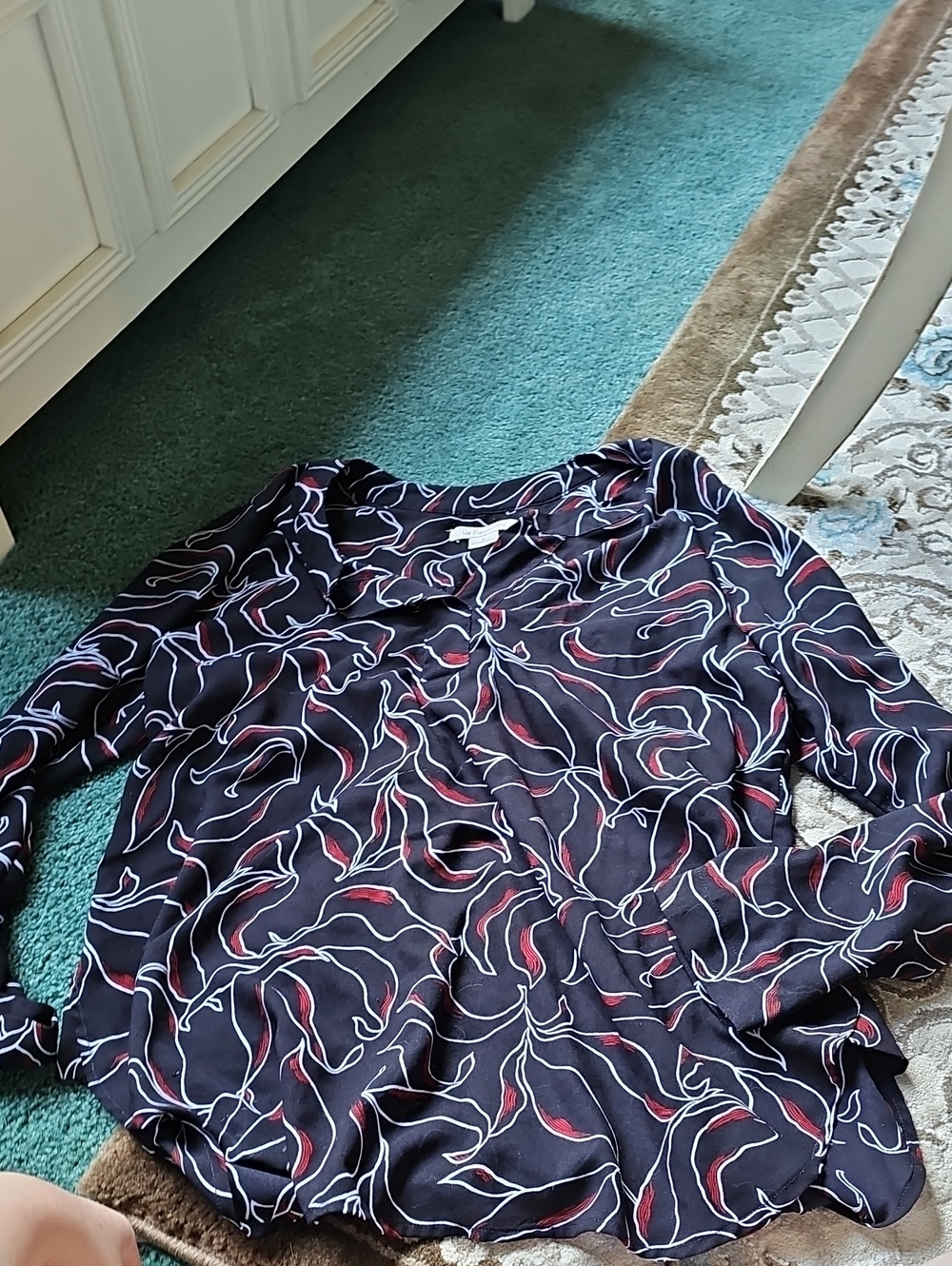 Woven Navy Floral-Print Women's Blouse